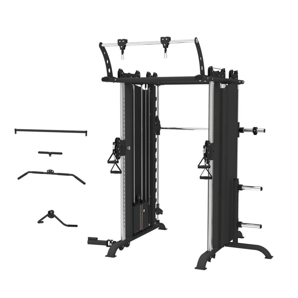 Cable Crossover Smith Power Rack with Lat Pull Down and Low Row Function Squat Rack Machine for Home Gym