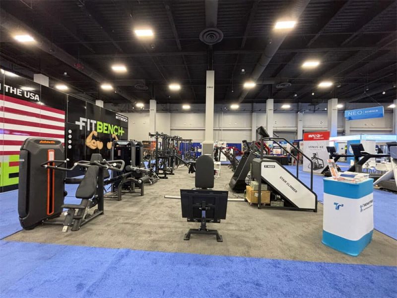 TZ Exhibitions 1 Panoramic view of our commercial fitness equipment booth at the 2025 IHRSA trade show
